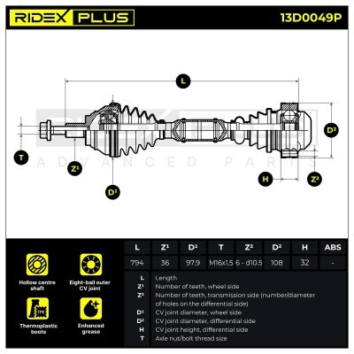 Drive Shaft RIDEX 13D0049P 13D0049P - photo 3