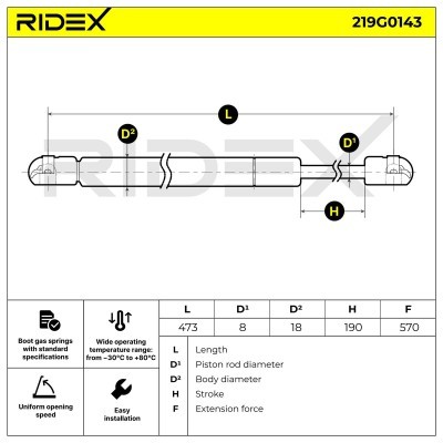 Gas Spring, boot-/cargo area RIDEX 219G0143 219G0143 - photo 7