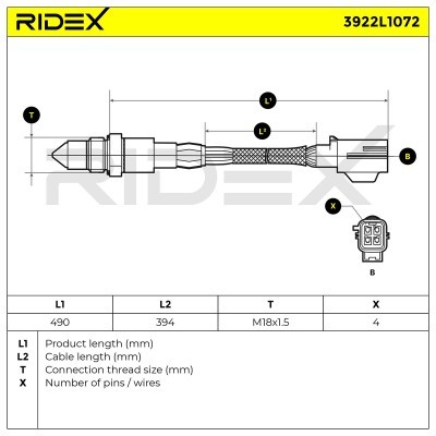 Lambda (Oxygen) Sensor RIDEX 3922L1072 3922L1072 - photo 6