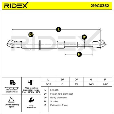 Gas Spring, boot-/cargo area RIDEX 219G0352 219G0352 - photo 5