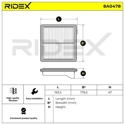 Air Filter RIDEX 8A0478 8A0478 - photo 6