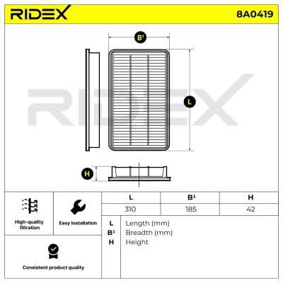 Air Filter RIDEX 8A0419 8A0419 - photo 4