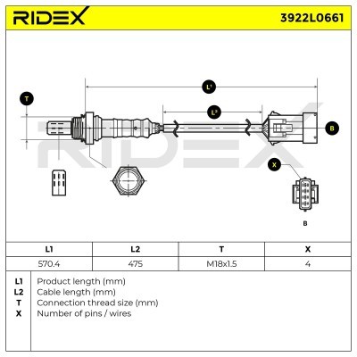 Lambda (Oxygen) Sensor RIDEX 3922L0661 3922L0661 - photo 3