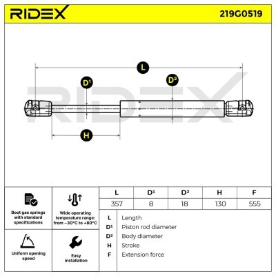 Gas Spring, boot-/cargo area RIDEX 219G0519 219G0519 - photo 7