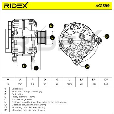 Alternator RIDEX 4G1399 4G1399 - photo 5