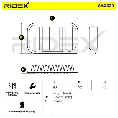 Air Filter RIDEX 8A0629 8A0629 - photo 6