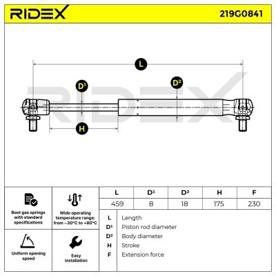 Gas Spring, boot-/cargo area RIDEX 219G0841 219G0841 - photo 6