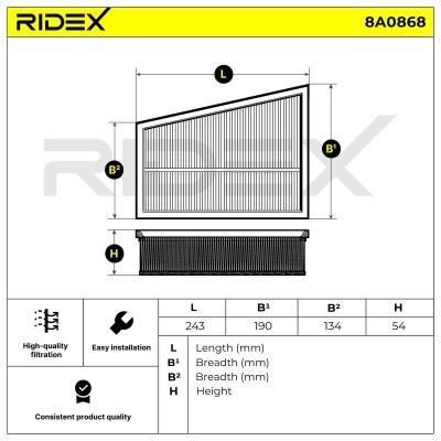 Air Filter RIDEX 8A0868 8A0868 - photo 6