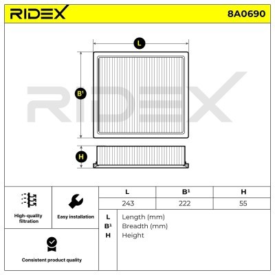 Air Filter RIDEX 8A0690 8A0690 - photo 6