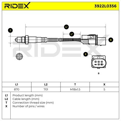 Lambda (Oxygen) Sensor RIDEX 3922L0356 3922L0356 - photo 7