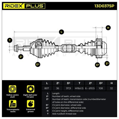 Drive Shaft RIDEX 13D0375P 13D0375P - photo 9
