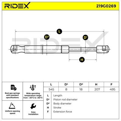 Gas Spring, boot-/cargo area RIDEX 219G0269 219G0269 - photo 5