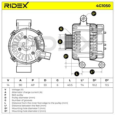 Alternator RIDEX 4G1050 4G1050 - photo 7
