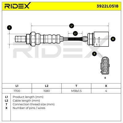 Lambda (Oxygen) Sensor RIDEX 3922L0518 3922L0518 - photo 6