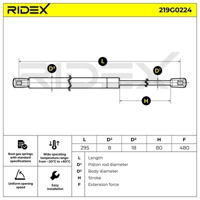 Gas Spring, boot-/cargo area RIDEX 219G0224 219G0224 - photo 7