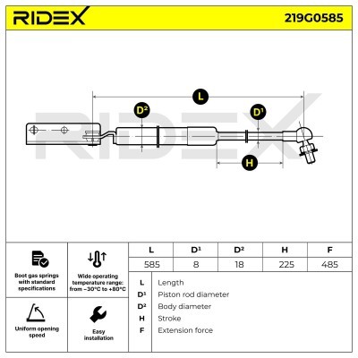 Gas Spring, boot-/cargo area RIDEX 219G0585 219G0585 - photo 6