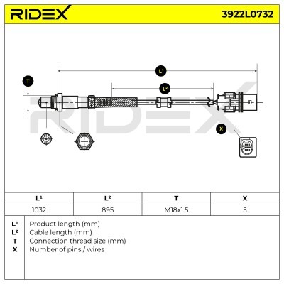 Lambda (Oxygen) Sensor RIDEX 3922L0732 3922L0732 - photo 3