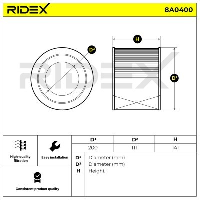 Air Filter RIDEX 8A0400 8A0400 - photo 5