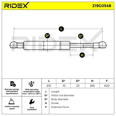 Gas Spring, boot-/cargo area RIDEX 219G0548 219G0548 - photo 6