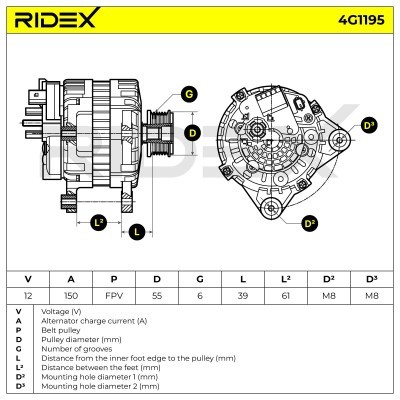 Alternator RIDEX 4G1195 4G1195 - photo 7