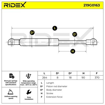 Gas Spring, boot-/cargo area RIDEX 219G0163 219G0163 - photo 7