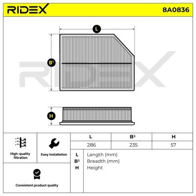 Air Filter RIDEX 8A0836 8A0836 - photo 6