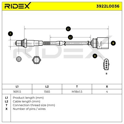 Lambda (Oxygen) Sensor RIDEX 3922L0036 3922L0036 - photo 6