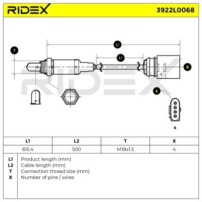 Lambda (Oxygen) Sensor RIDEX 3922L0068 3922L0068 - photo 6