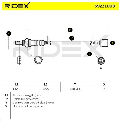 Lambda (Oxygen) Sensor RIDEX 3922L0081 3922L0081 - photo 6