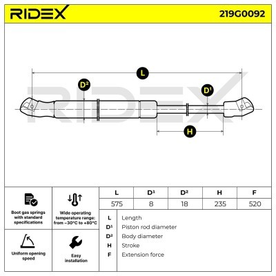 Gas Spring, boot-/cargo area RIDEX 219G0092 219G0092 - photo 7