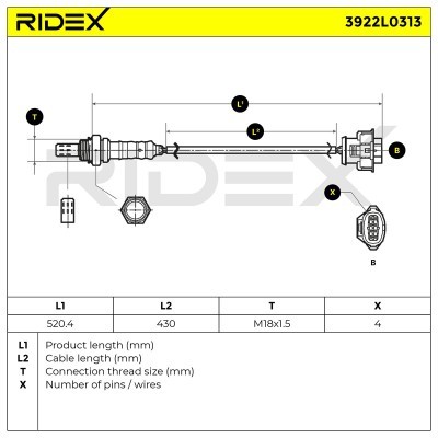 Lambda (Oxygen) Sensor RIDEX 3922L0313 3922L0313 - photo 6