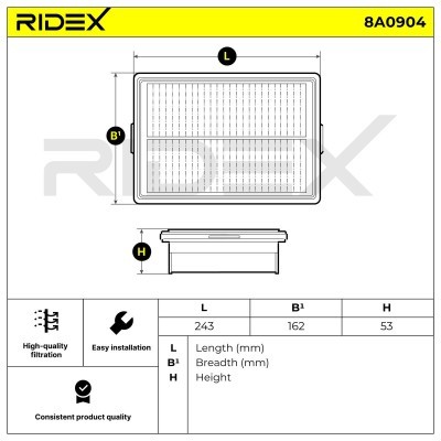Air Filter RIDEX 8A0904 8A0904 - photo 6