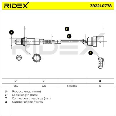 Lambda (Oxygen) Sensor RIDEX 3922L0778 3922L0778 - photo 6