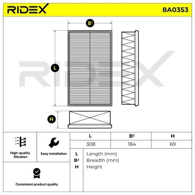 Air Filter RIDEX 8A0353 8A0353 - photo 4