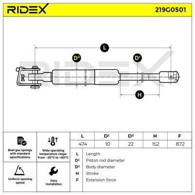 Gas Spring, boot-/cargo area RIDEX 219G0501 219G0501 - photo 2