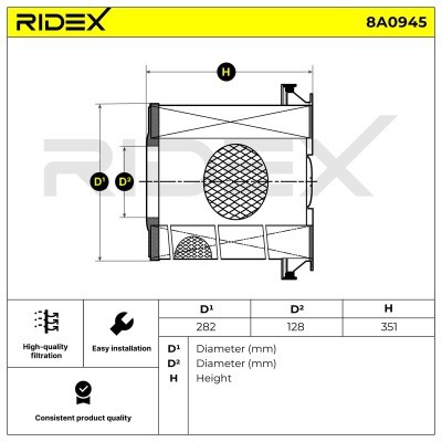 Air Filter RIDEX 8A0945 8A0945 - photo 7
