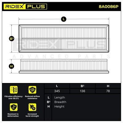 Air Filter RIDEX 8A0086P 8A0086P - photo 7