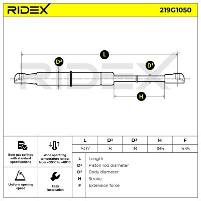 Gas Spring, boot-/cargo area RIDEX 219G1050 219G1050 - photo 6