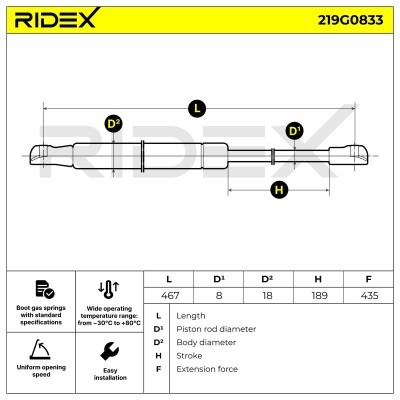 Gas Spring, boot-/cargo area RIDEX 219G0833 219G0833 - photo 7