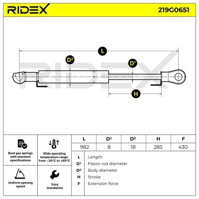 Gas Spring, boot-/cargo area RIDEX 219G0651 219G0651 - photo 6