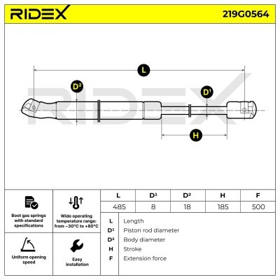 Gas Spring, boot-/cargo area RIDEX 219G0564 219G0564 - photo 6
