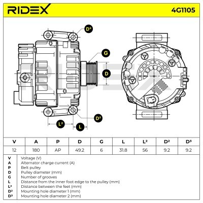 Alternator RIDEX 4G1105 4G1105 - photo 5