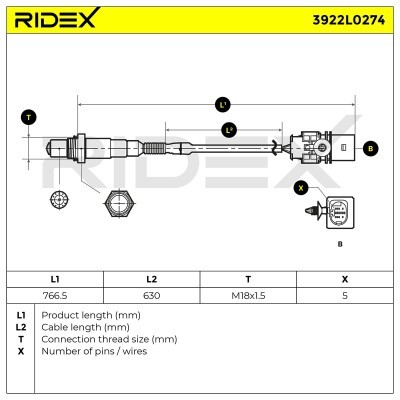 Lambda (Oxygen) Sensor RIDEX 3922L0274 3922L0274 - photo 5