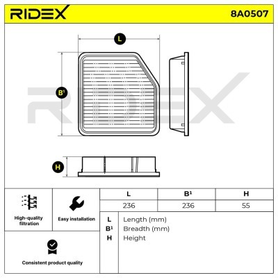 Air Filter RIDEX 8A0507 8A0507 - photo 6