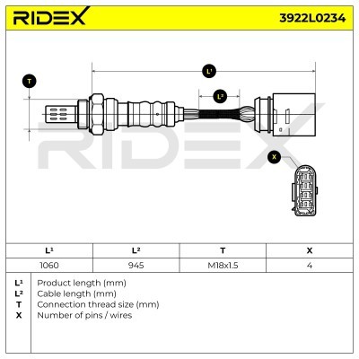 Lambda (Oxygen) Sensor RIDEX 3922L0234 3922L0234 - photo 6