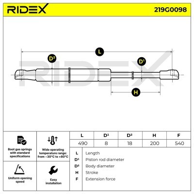 Gas Spring, boot-/cargo area RIDEX 219G0098 219G0098 - photo 8