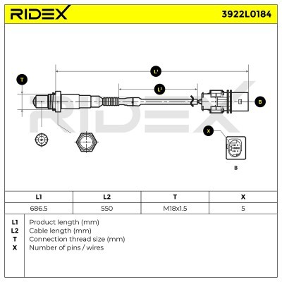 Lambda (Oxygen) Sensor RIDEX 3922L0184 3922L0184 - photo 5