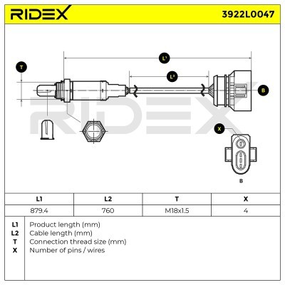 Lambda (Oxygen) Sensor RIDEX 3922L0047 3922L0047 - photo 6