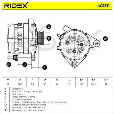 Alternator RIDEX 4G1311 4G1311 - photo 6