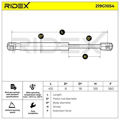 Gas Spring, boot-/cargo area RIDEX 219G1054 219G1054 - photo 6
